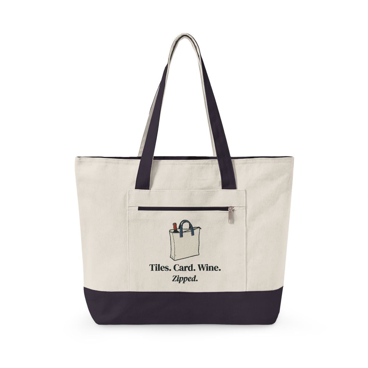 Tiles, Card, Wine Mahj Bag in Natural/Navy, front view