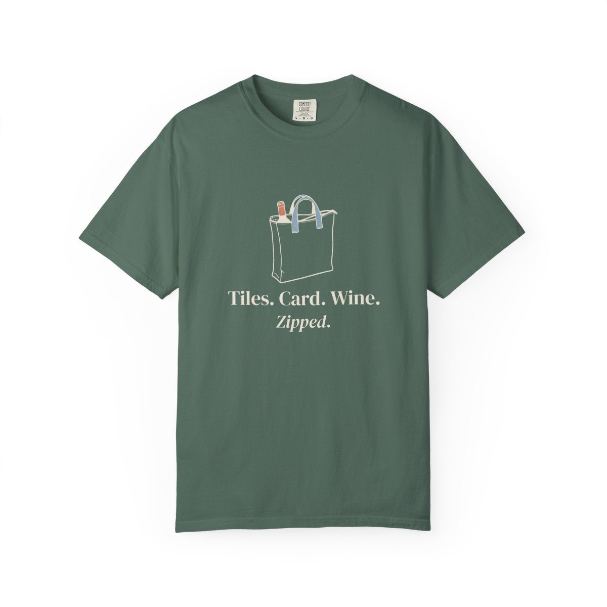 Tiles, Card, Wine Tee in Blue Spruce, front view