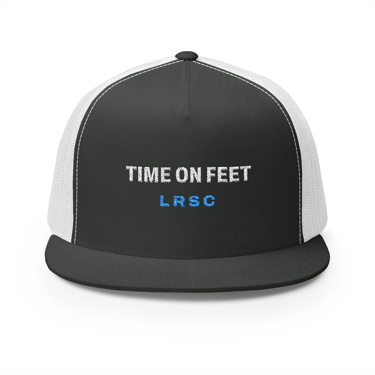 Time on Feet Trucker Cap in Charcoal/White, front view
