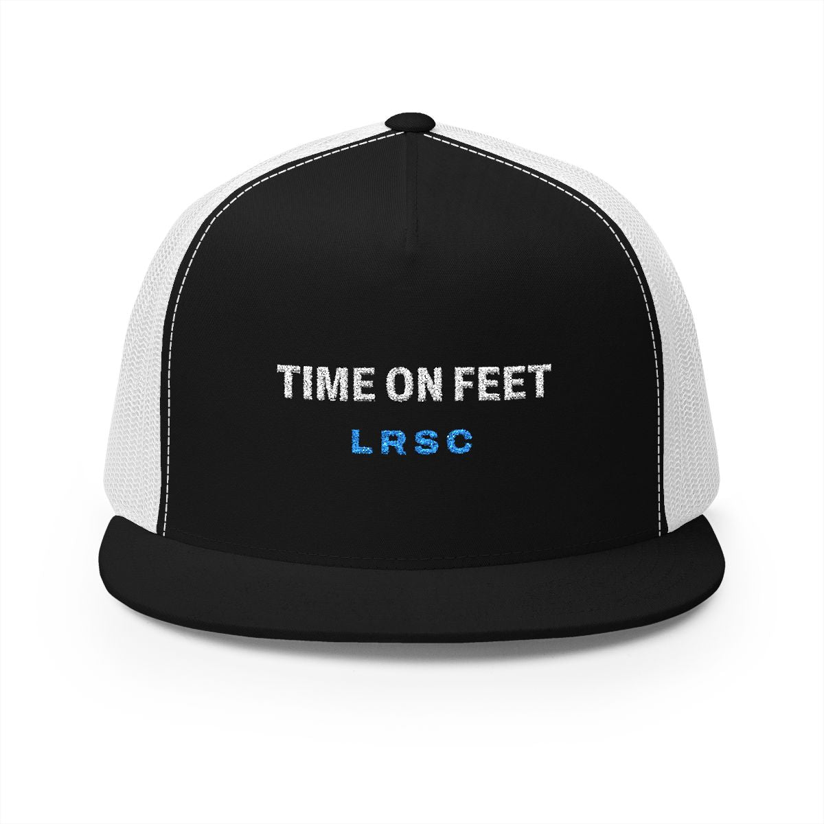 Time on Feet Trucker Cap in Black/White, front view