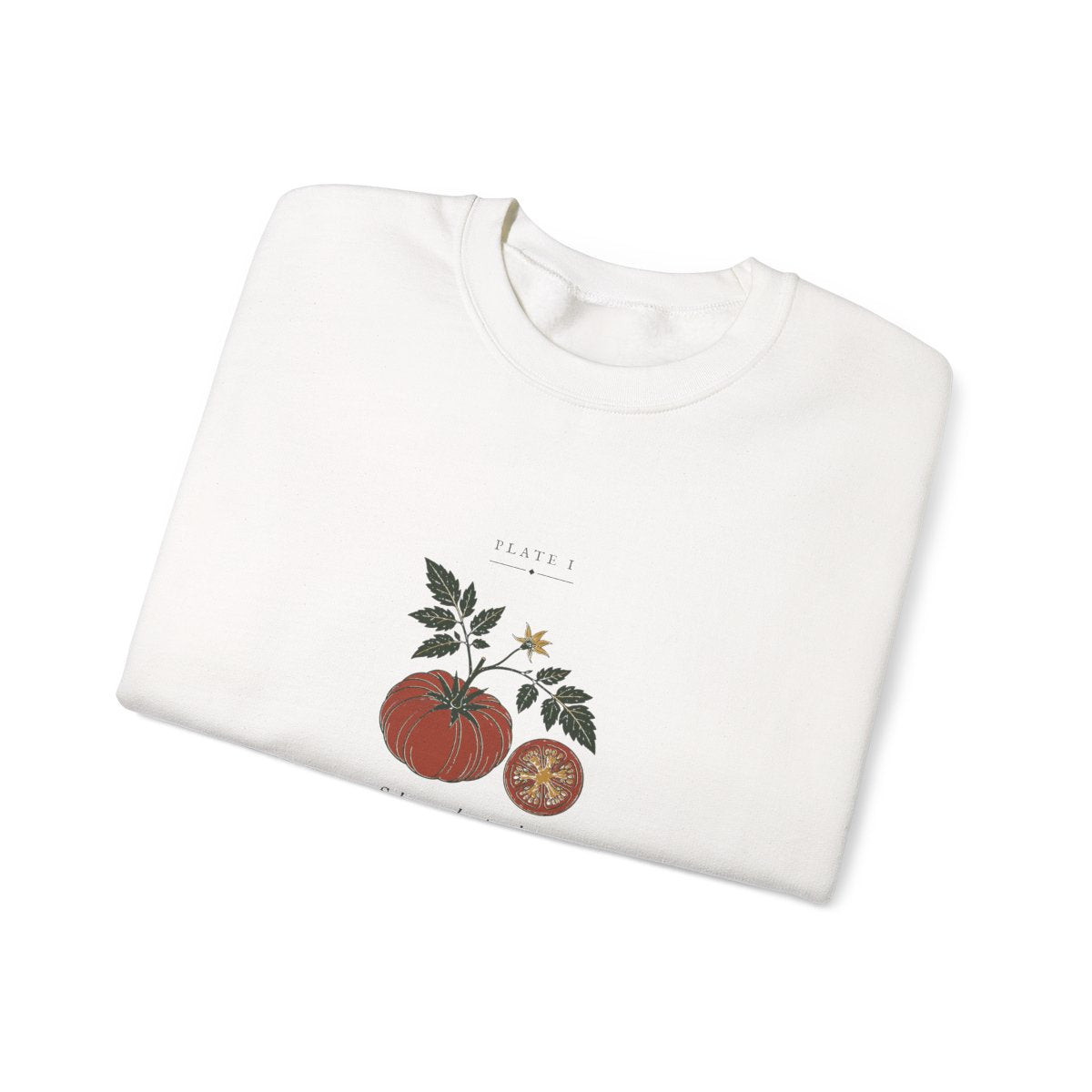 Tomato Plate Crewneck in White, folded
