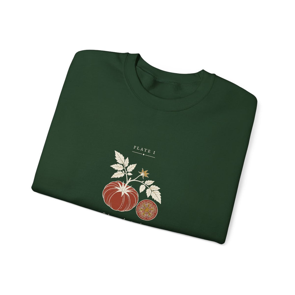 Tomato Plate Crewneck in Forest Green, folded