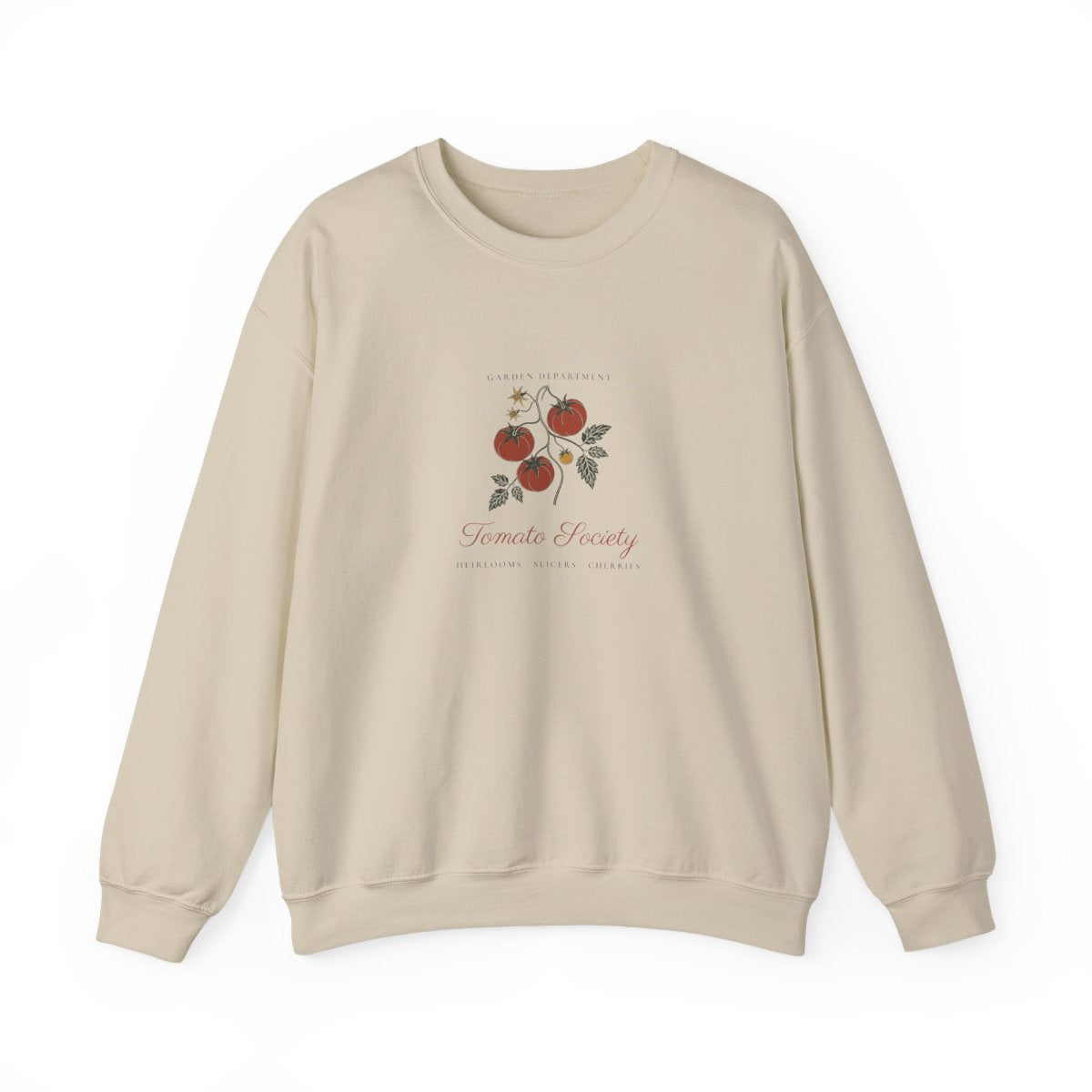 Tomato Society Crewneck in Sand, front view
