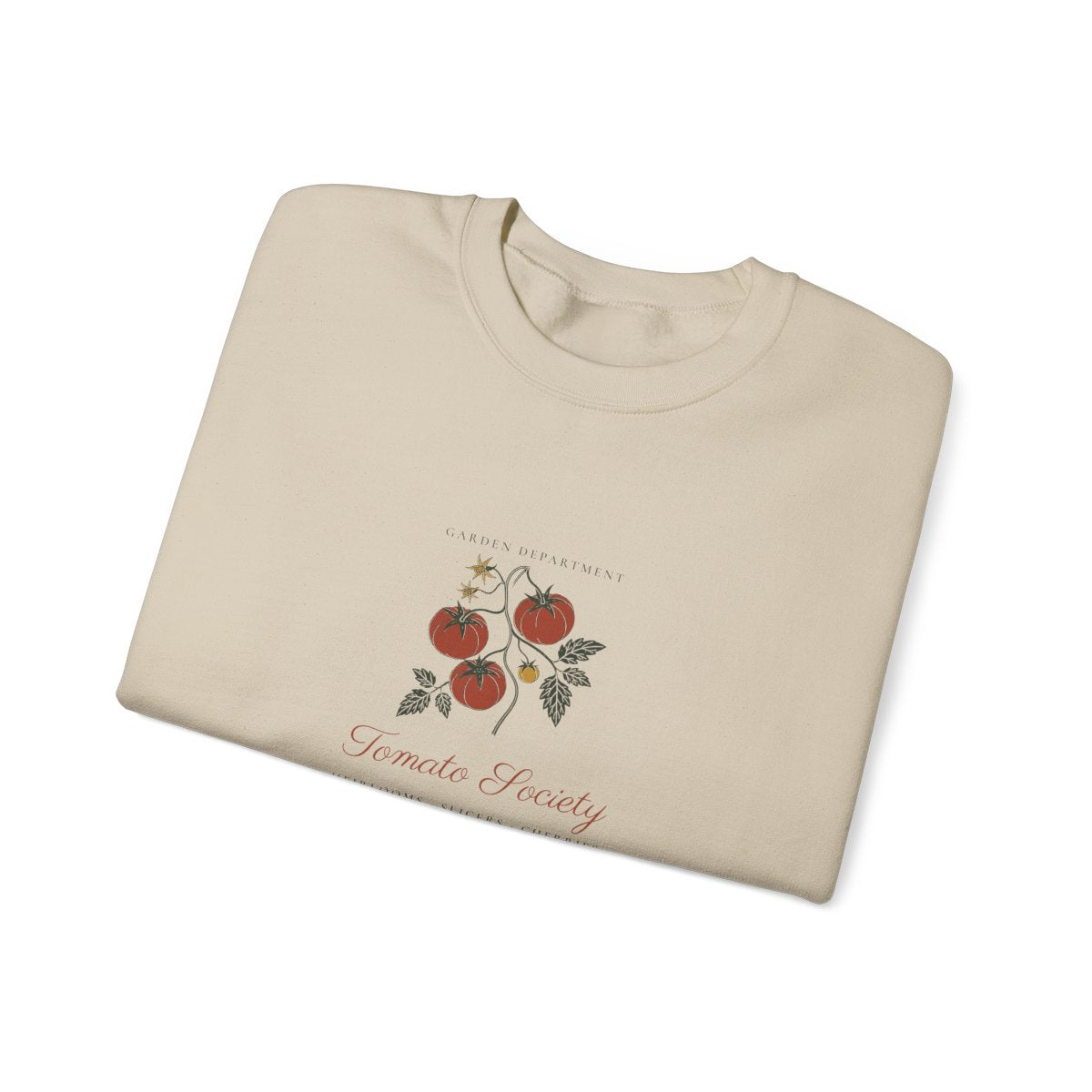 Tomato Society Crewneck in Sand, folded