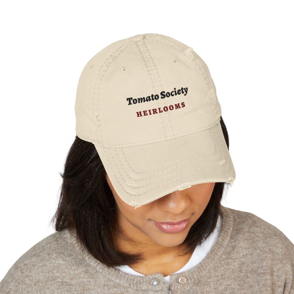 Tomato Society Dad Hat in Khaki, on model