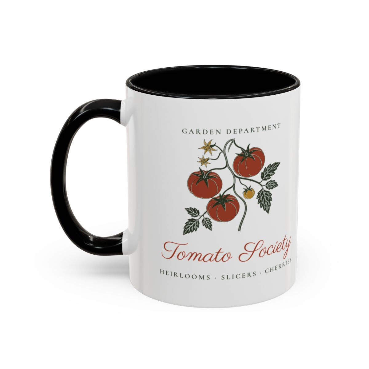 Tomato Society Mug in Black, left side