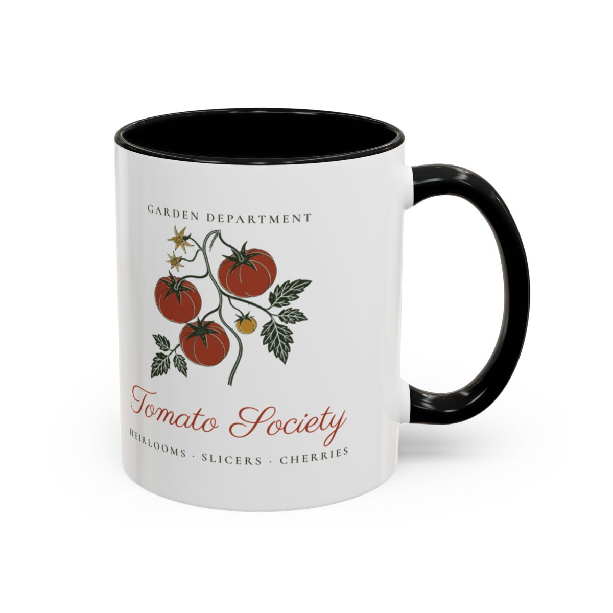 Tomato Society Mug in Black, right side