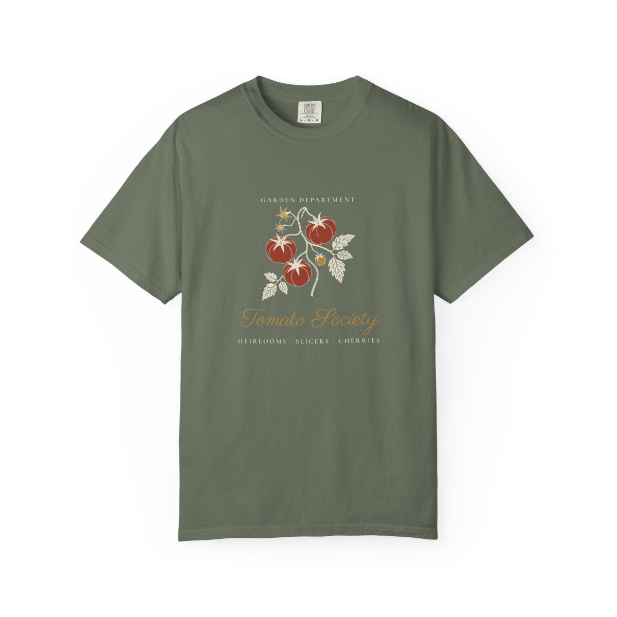 Tomato Society Tee in Moss, front view