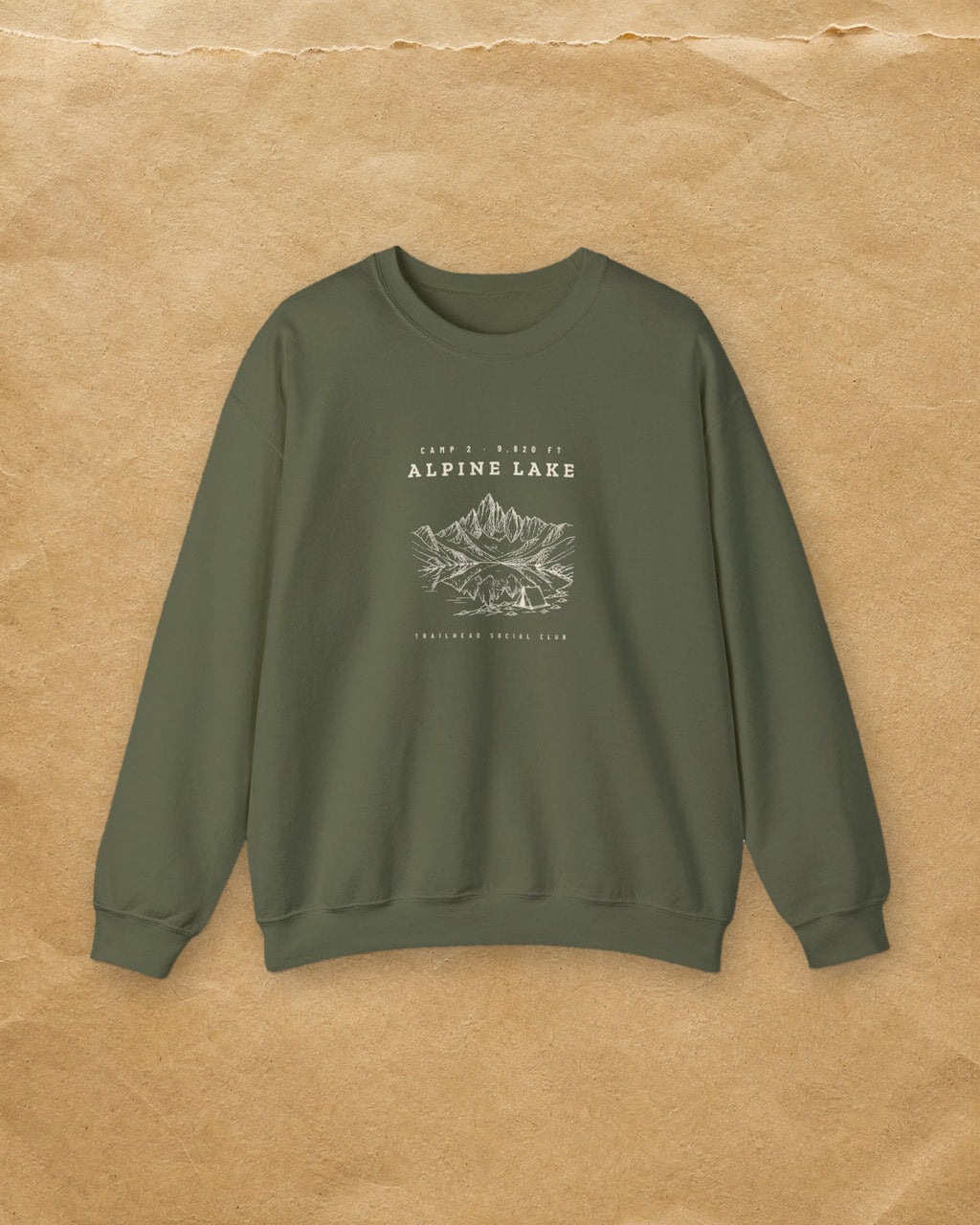 Alpine Lake Crewneck in Military Green, styled