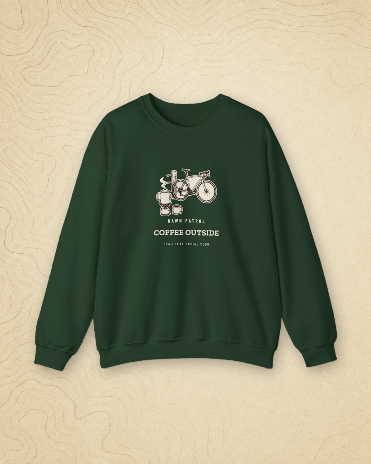 Coffee Outside Crewneck in Forest Green, styled