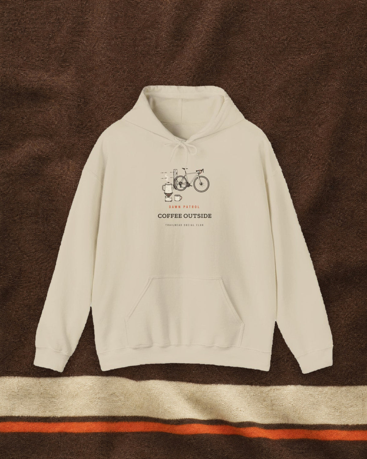 Coffee Outside Hoodie in Sand, styled