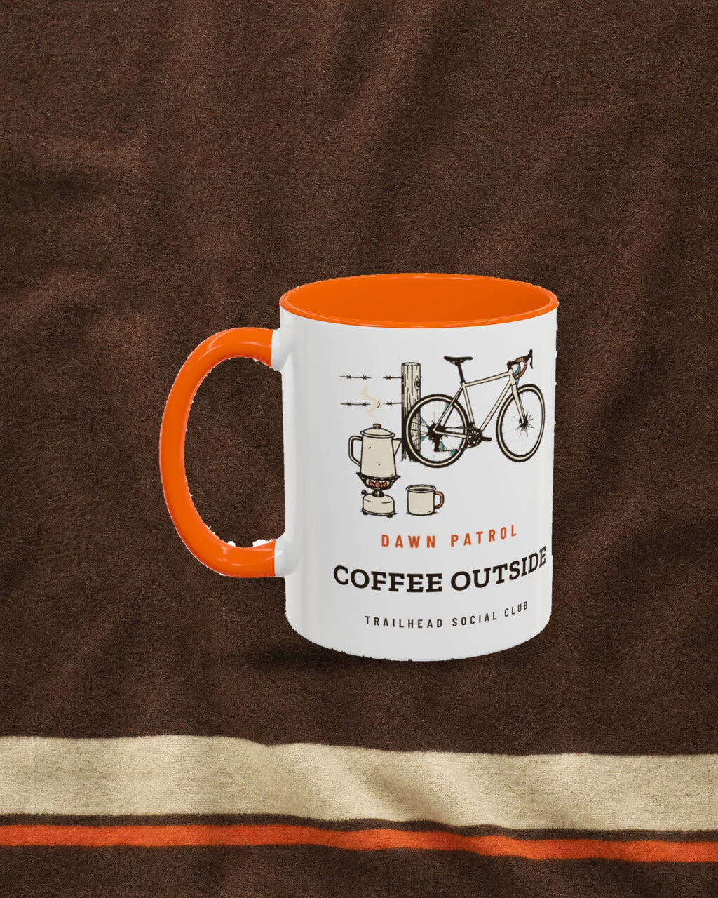 Coffee Outside Mug in Orange, styled