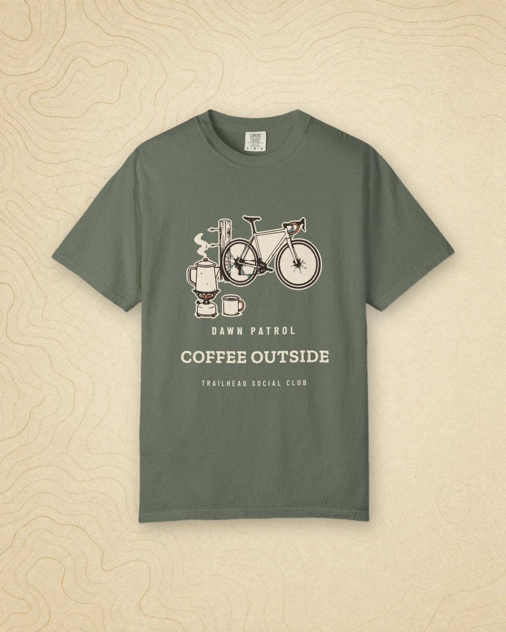 Coffee Outside Tee in Moss, styled
