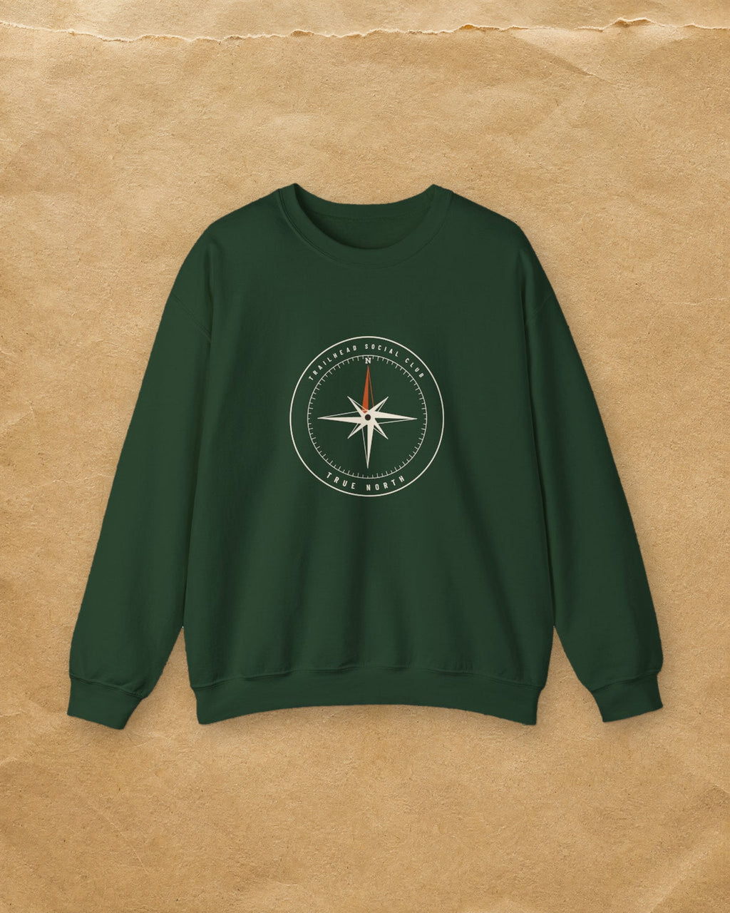 True North Crewneck in Forest Green, styled