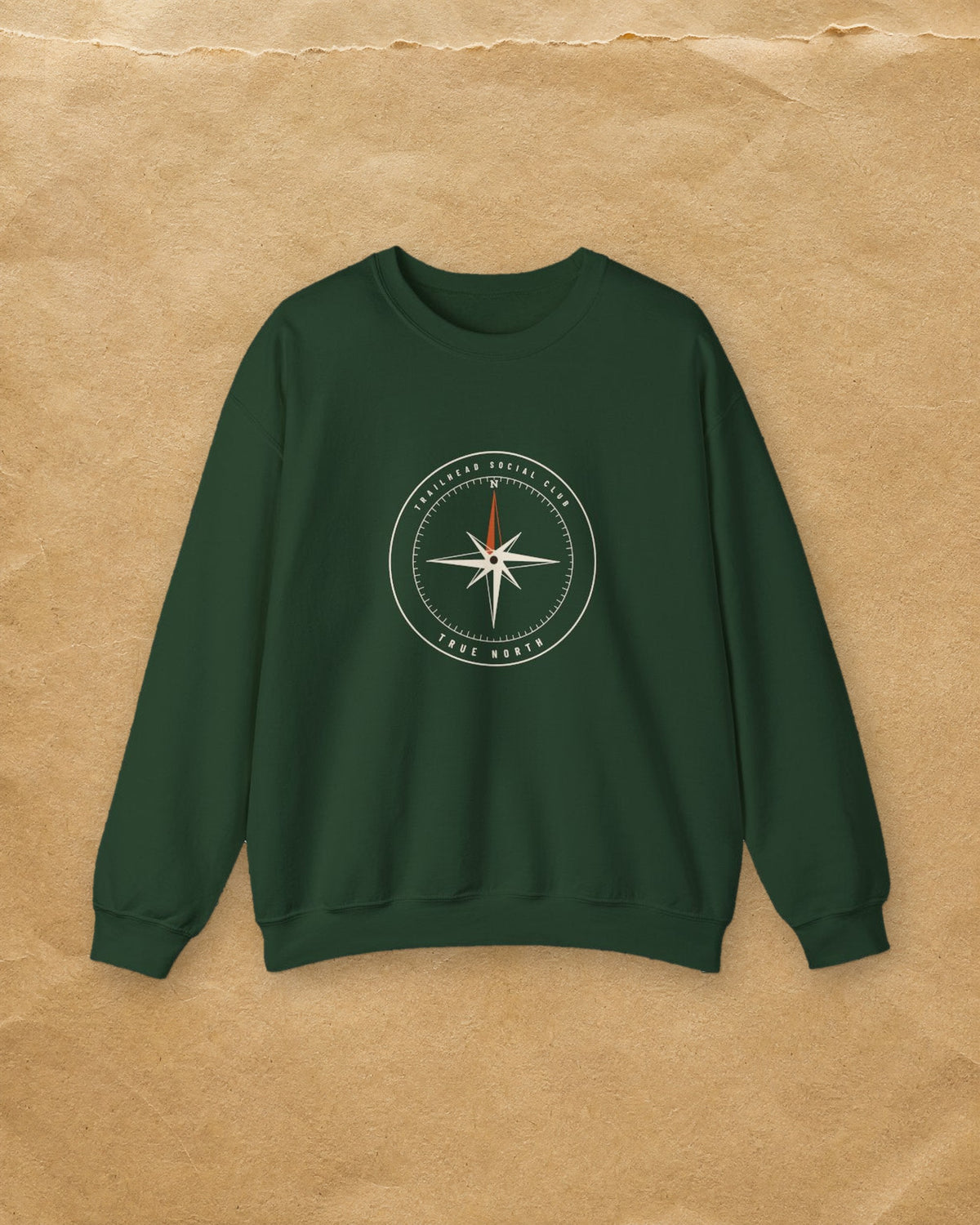 True North Crewneck in Forest Green, styled