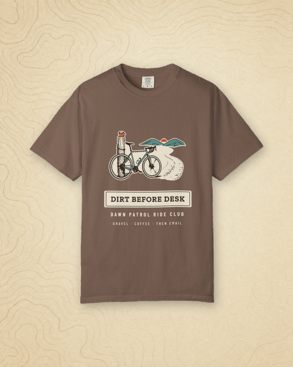 Dirt Before Desk Tee in Espresso, styled