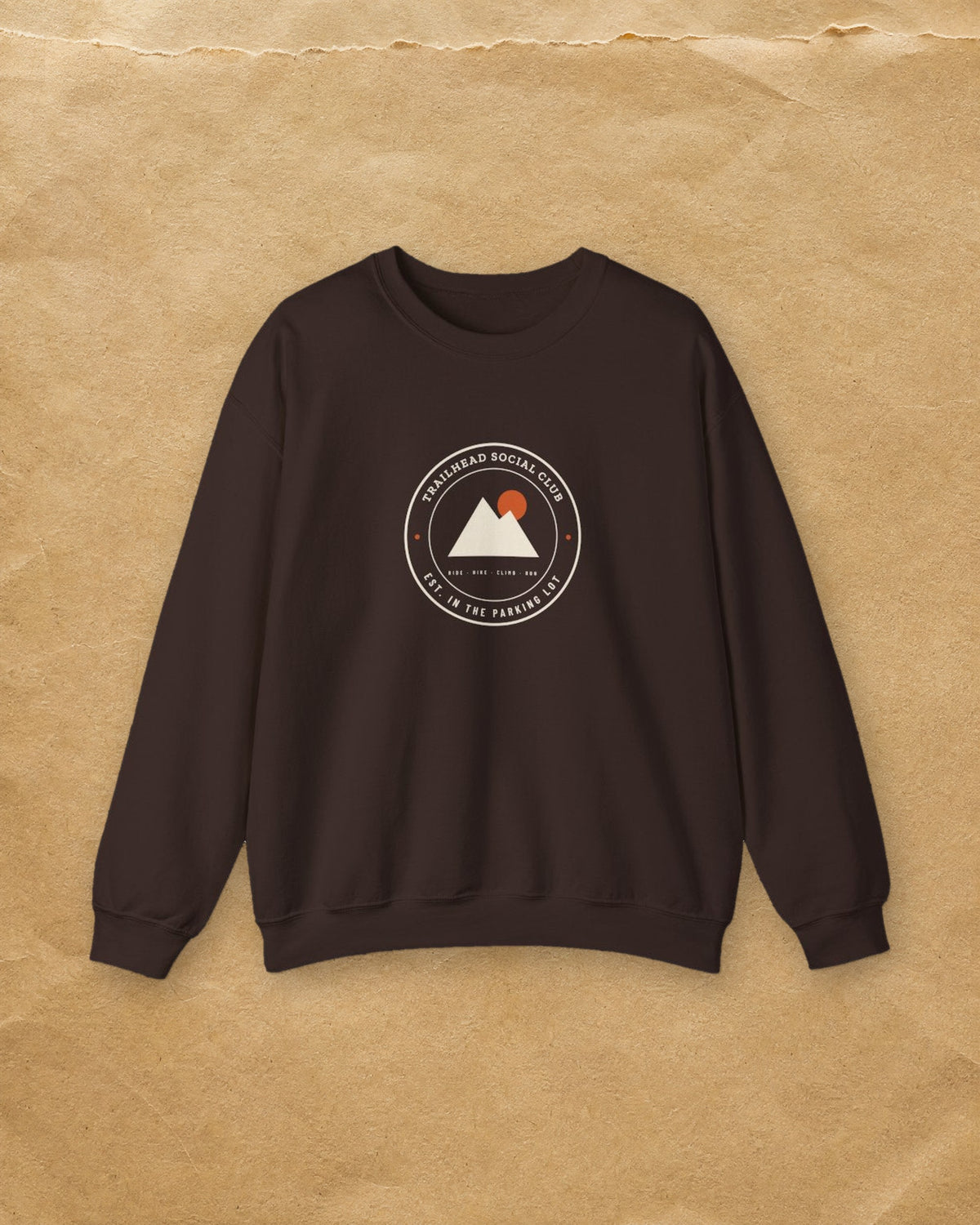 Parking Lot Seal Crewneck in Dark Chocolate, styled