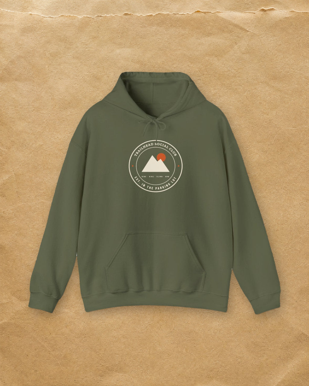 Parking Lot Seal Hoodie in Military Green, styled