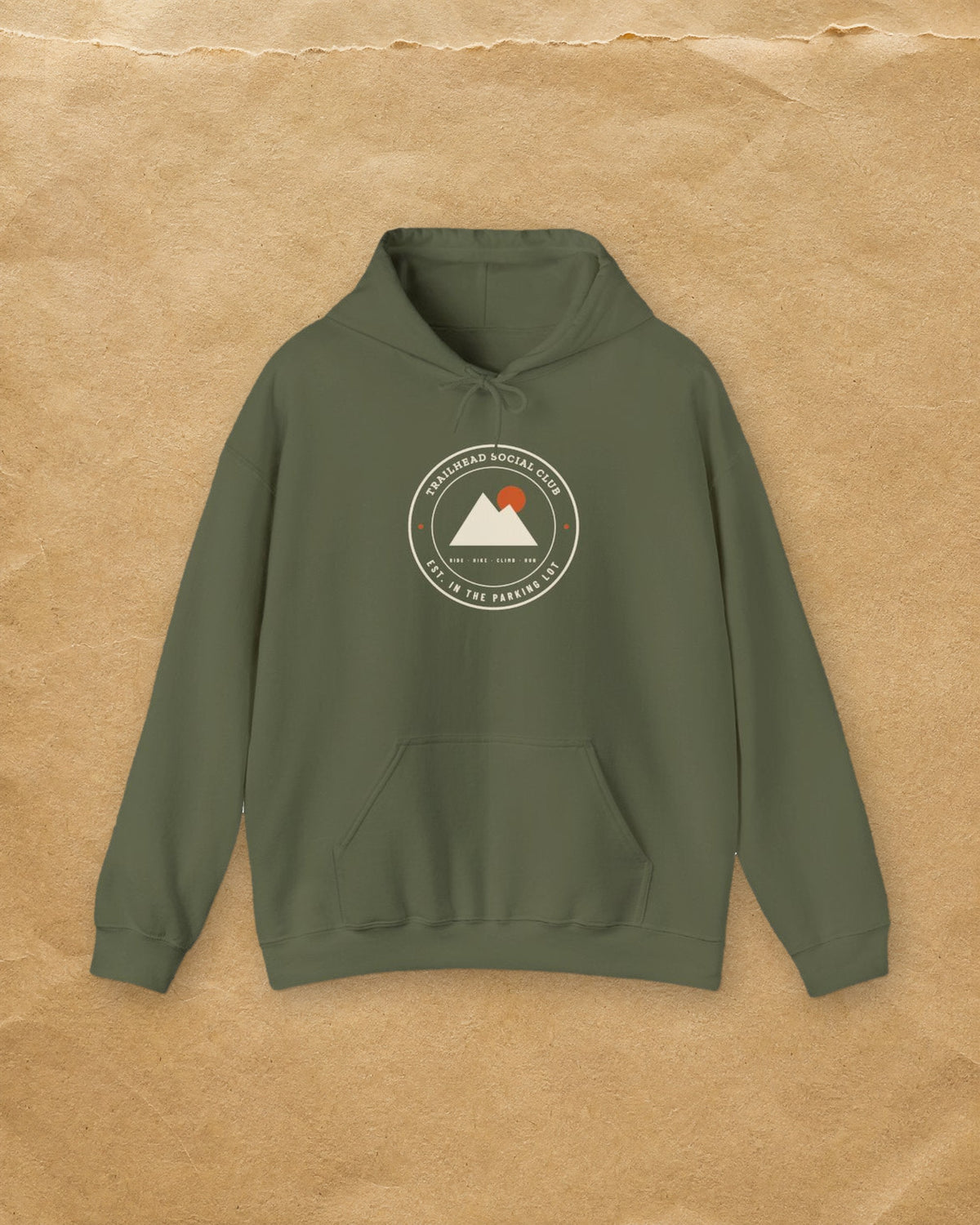 Parking Lot Seal Hoodie in Military Green, styled
