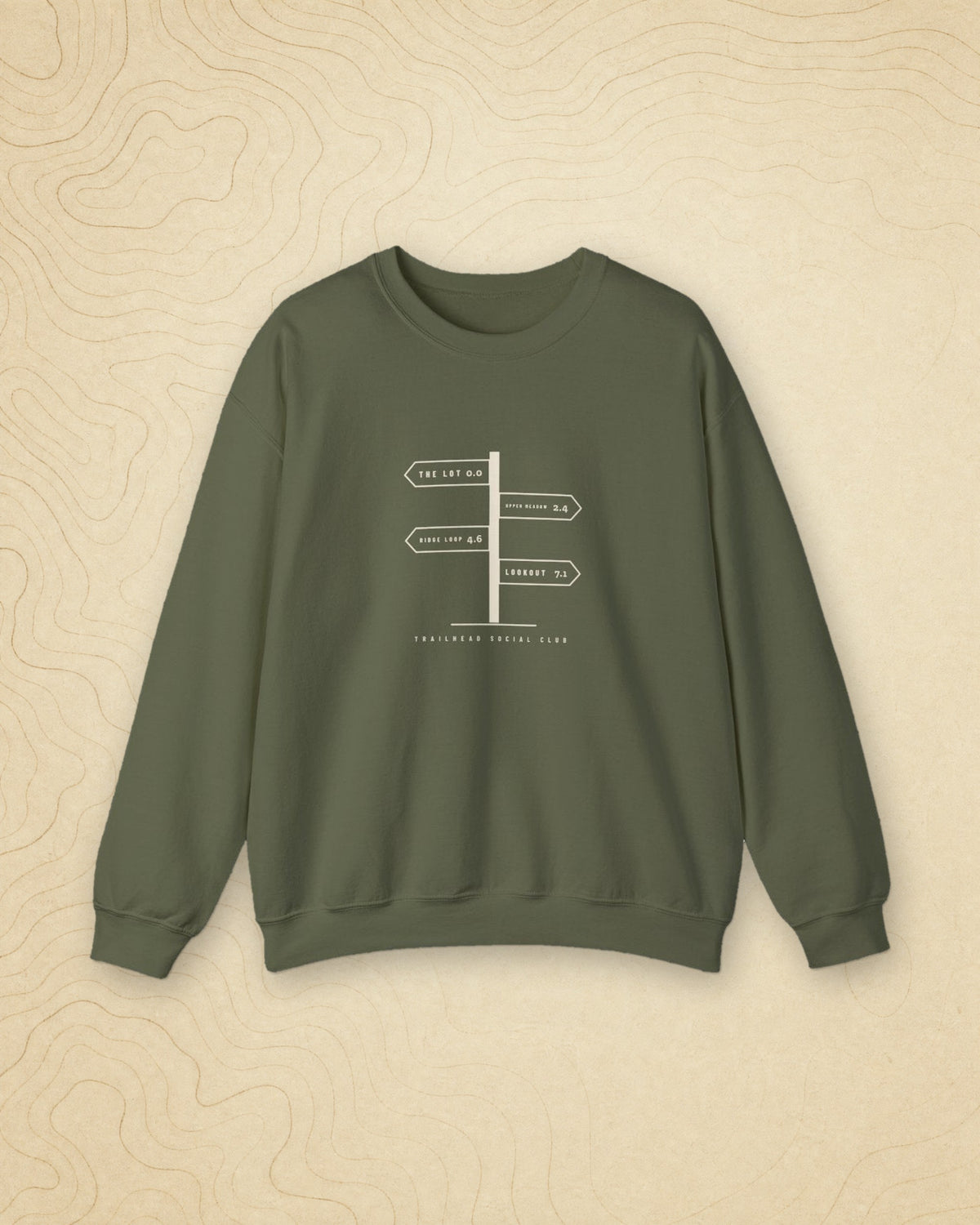 Trail Junction Crewneck in Military Green, styled