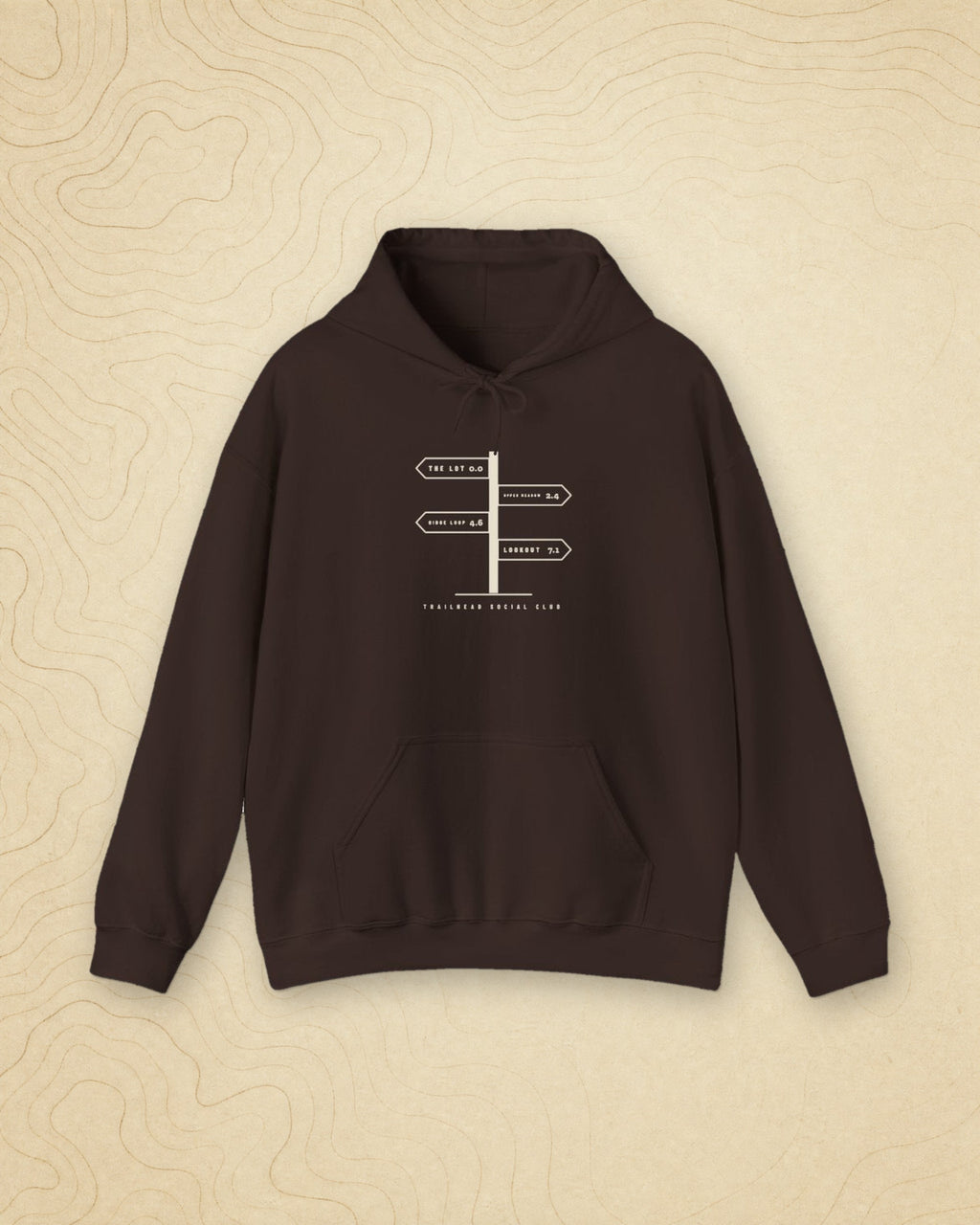 Trail Junction Hoodie in Dark Chocolate, styled