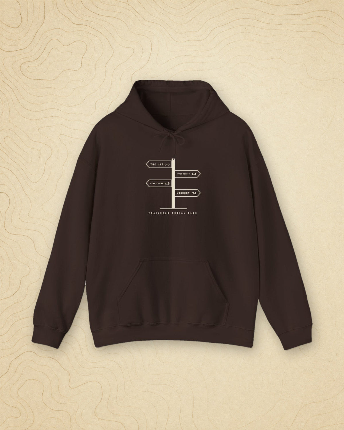 Trail Junction Hoodie in Dark Chocolate, styled