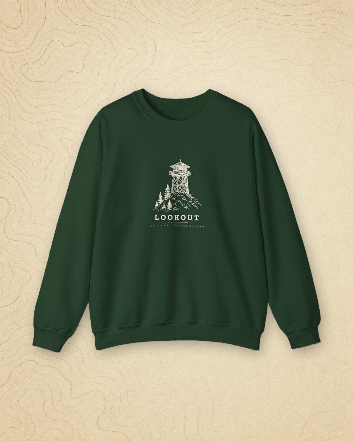 Lookout Tower Crewneck in Forest Green, styled