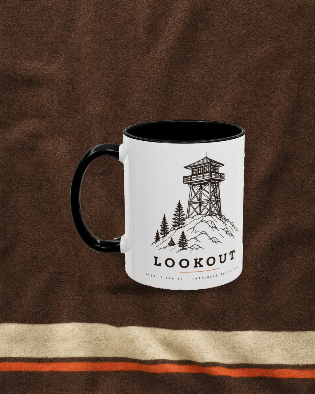 Lookout Tower Mug in Black, styled