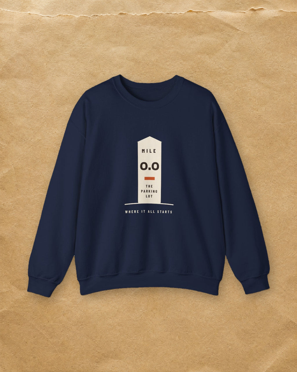 Mile Zero Crewneck in Navy, styled