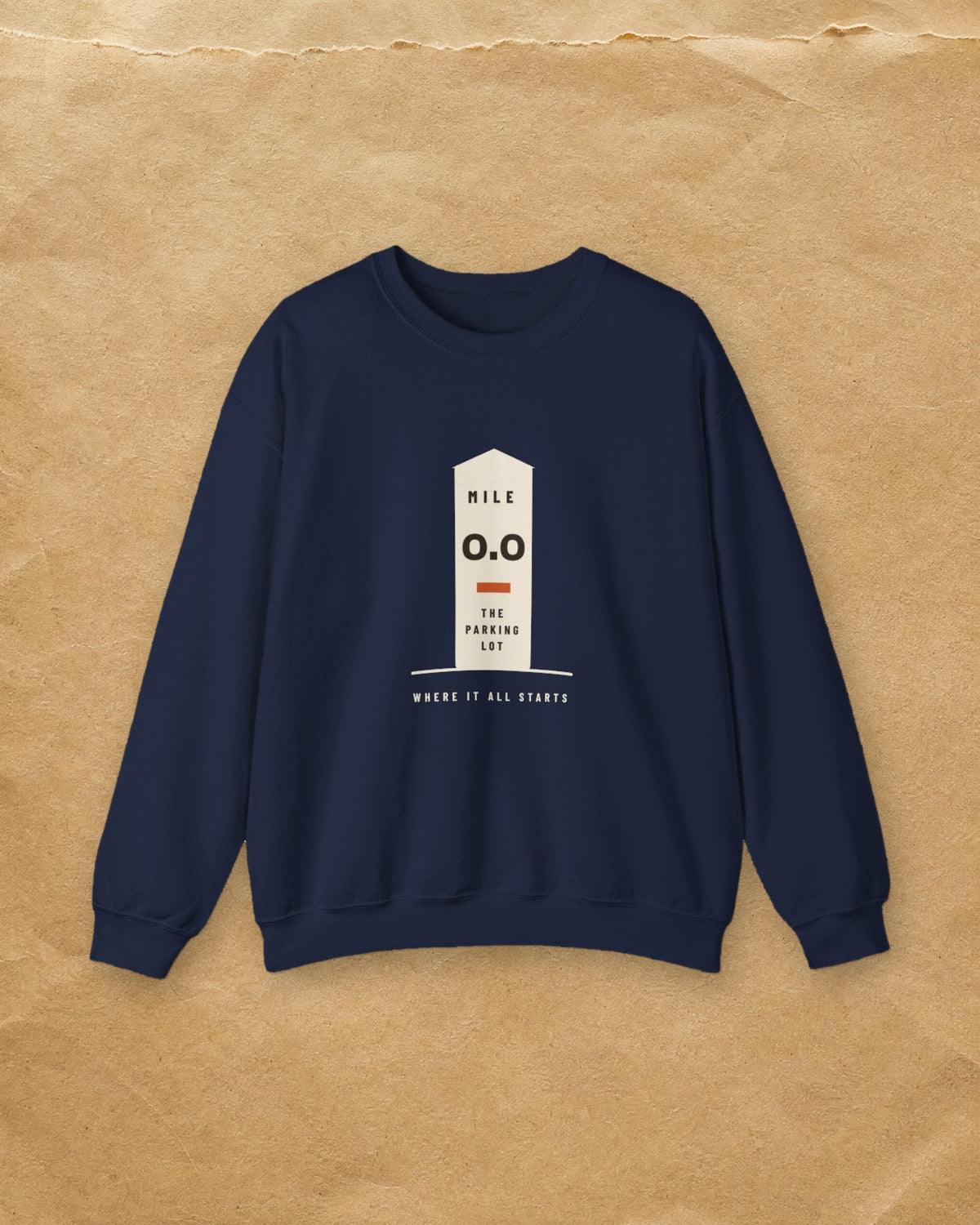 Mile Zero Crewneck in Navy, styled