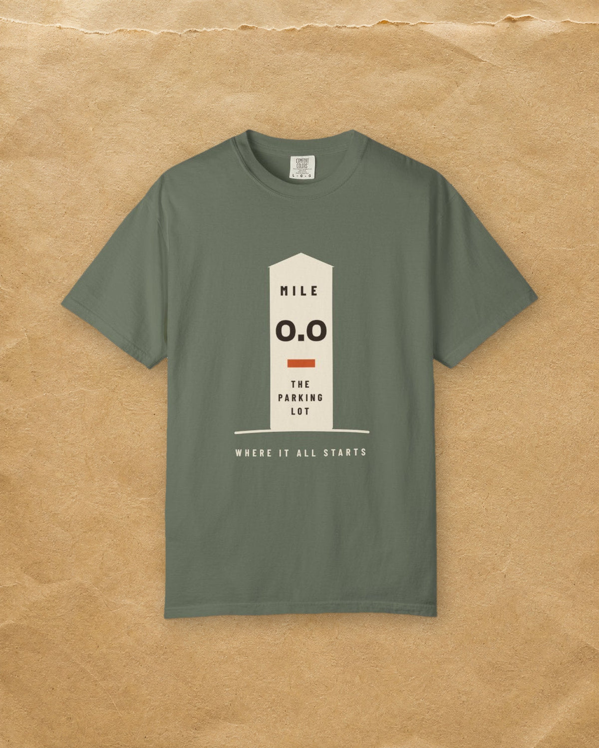 Mile Zero Tee in Moss, styled