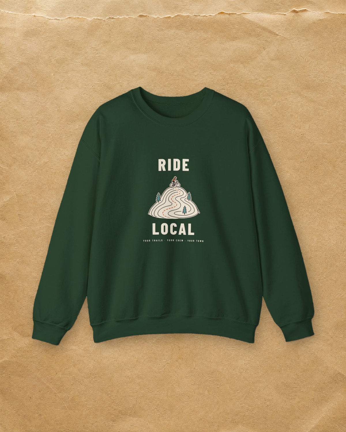 Ride Local Crewneck in Forest Green, styled
