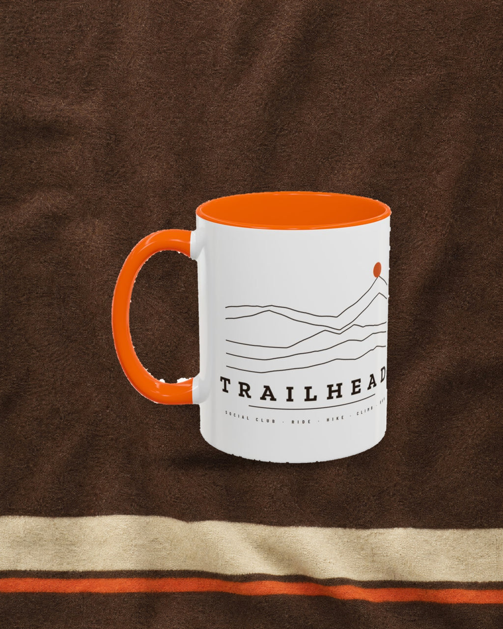 Ridgeline Mug in Orange, styled