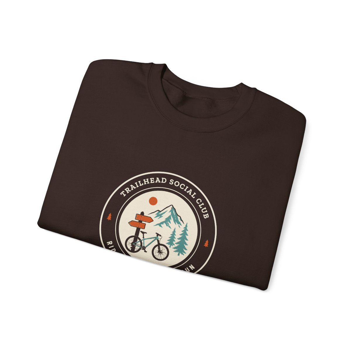 Trailhead Social Club Crewneck in Dark Chocolate, folded