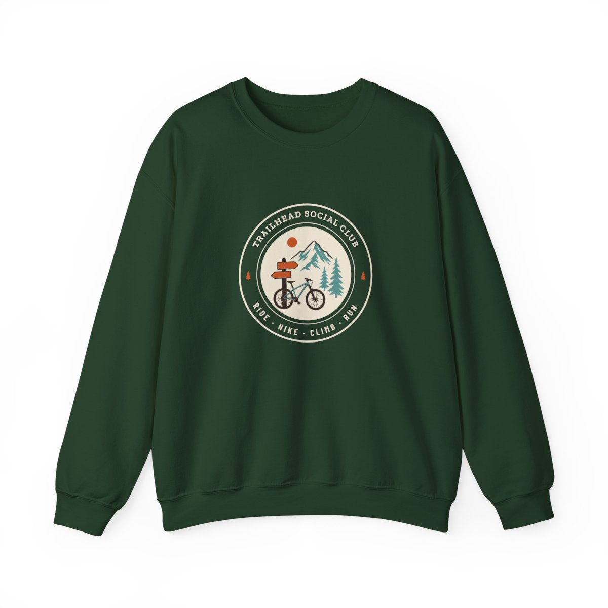 Trailhead Social Club Crewneck in Forest Green, front view