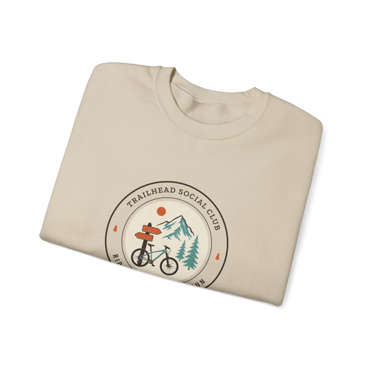 Trailhead Social Club Crewneck in Sand, folded