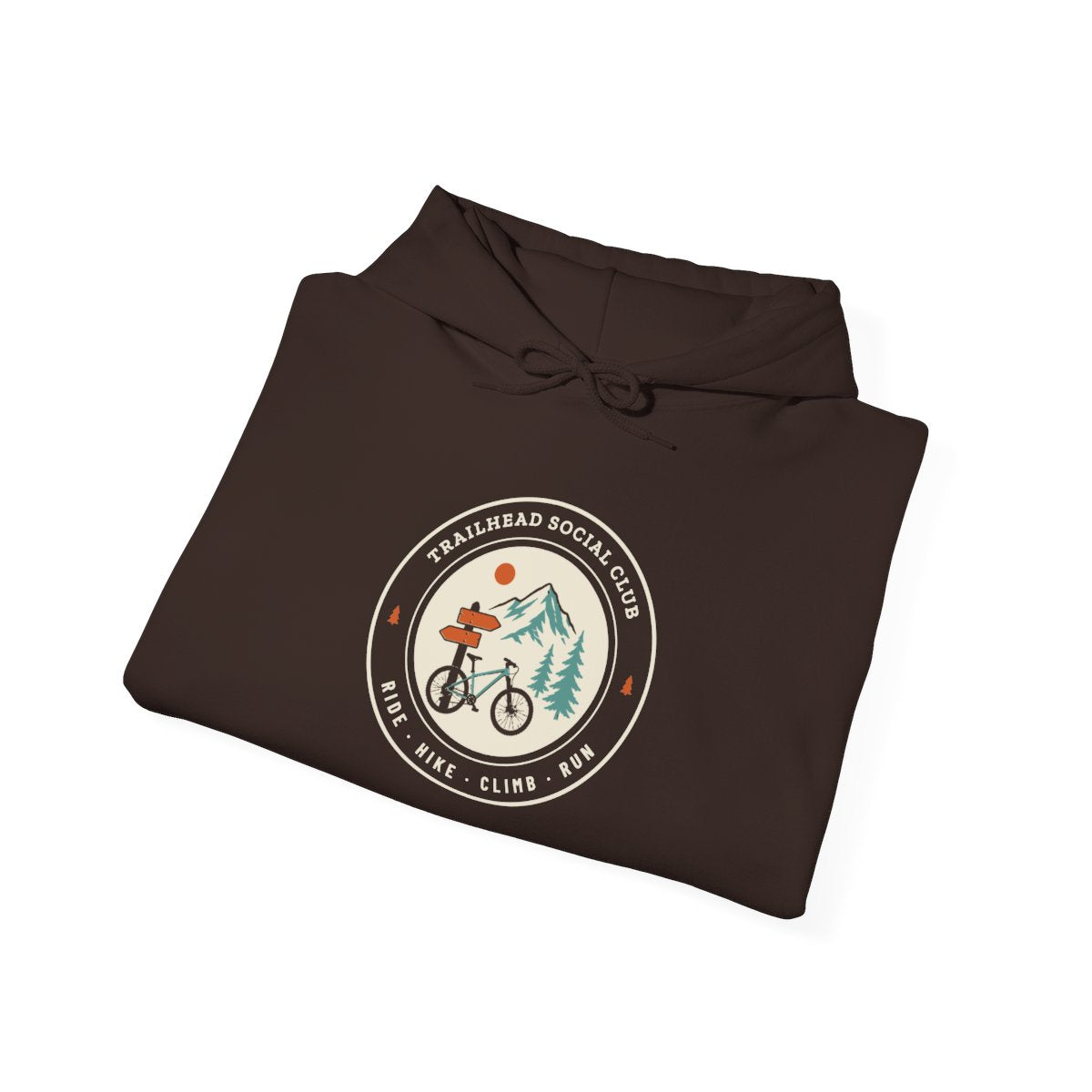 Trailhead Social Club Hoodie in Dark Chocolate, folded