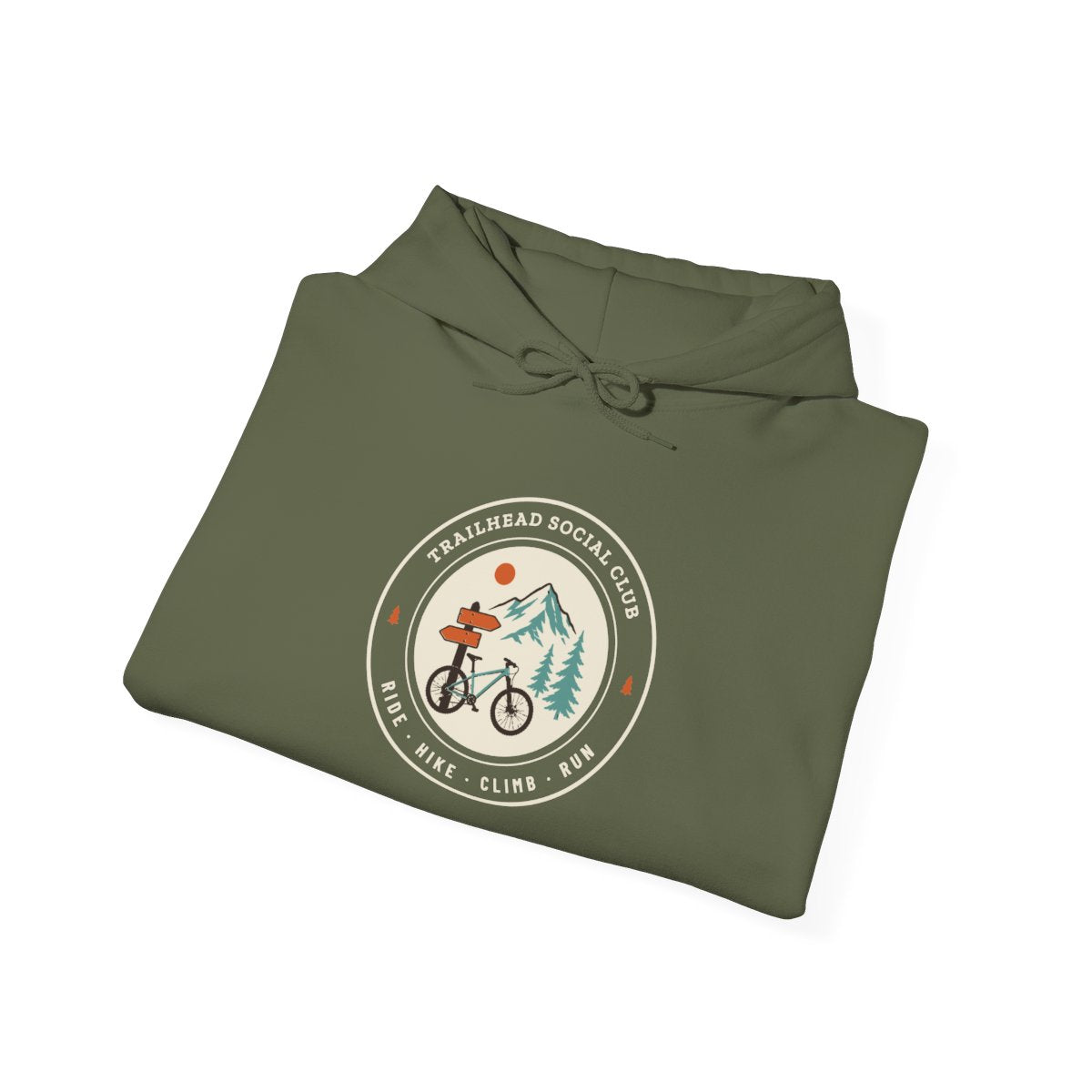 Trailhead Social Club Hoodie in Military Green, folded