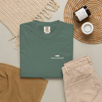 This Way Pocket Tee in Blue Spruce, fabric and print detail