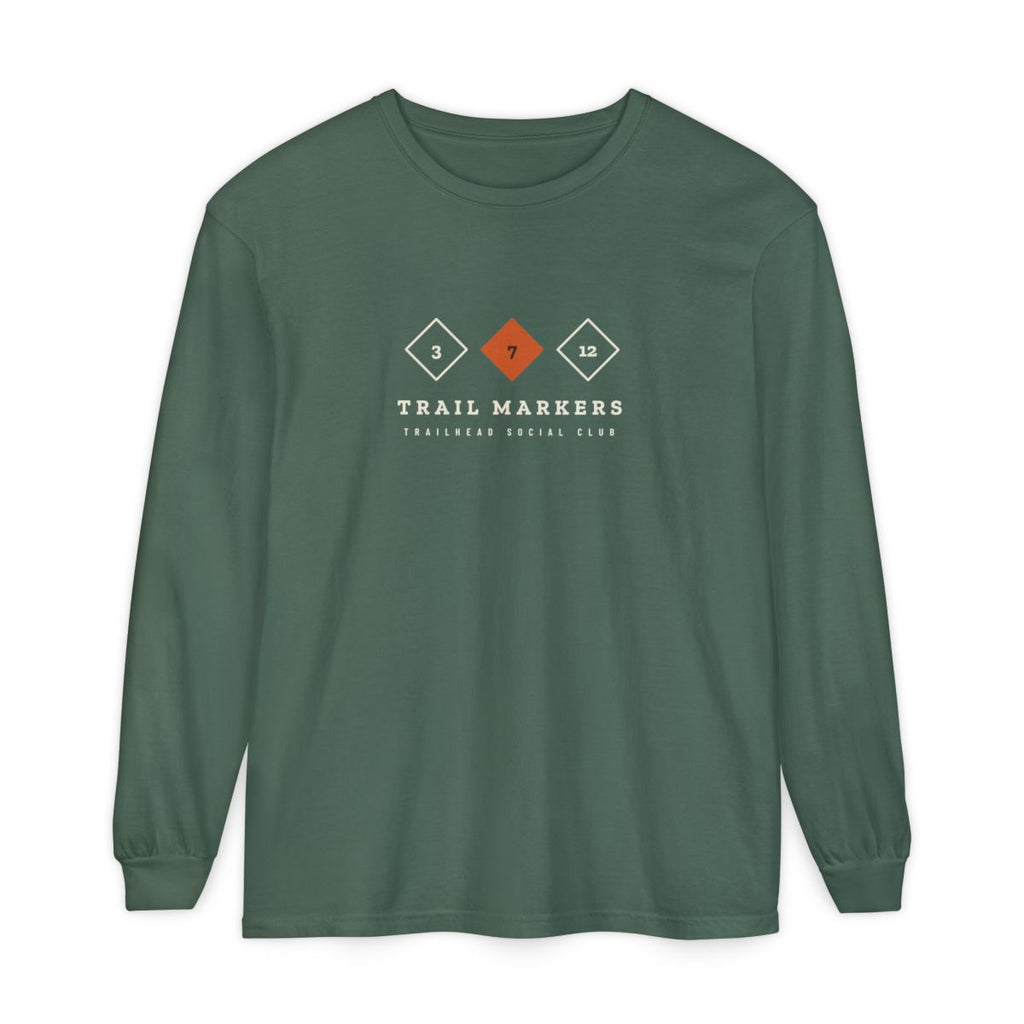 Trail Markers Long Sleeve Tee in Blue Spruce, front view