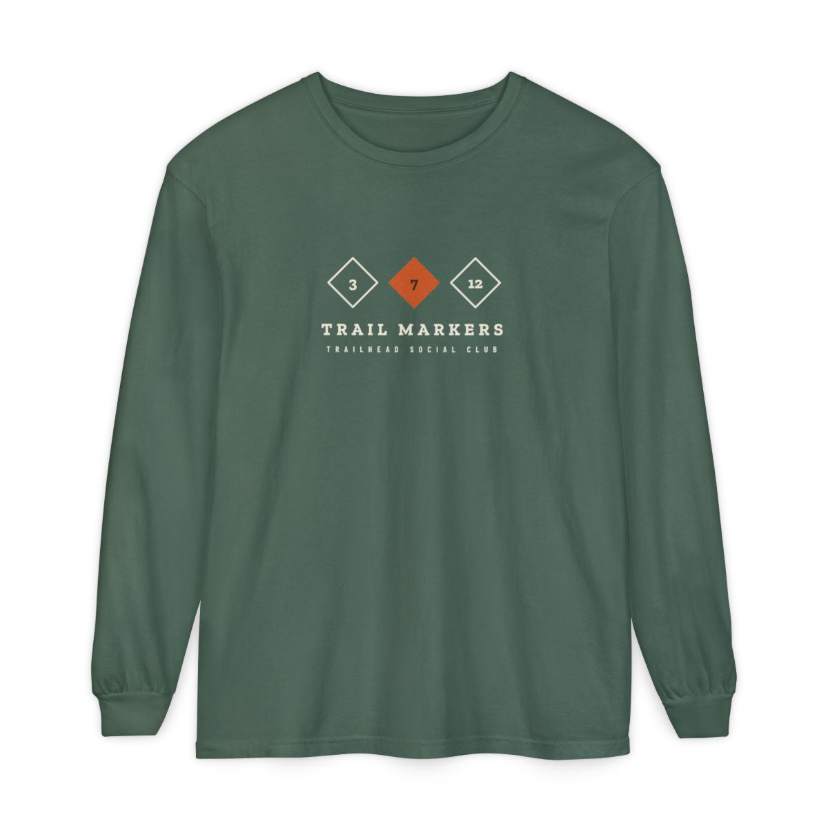 Trail Markers Long Sleeve Tee in Blue Spruce, front view