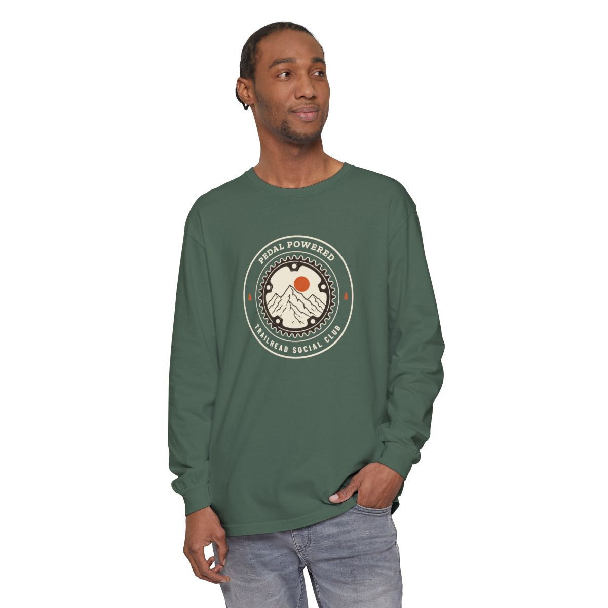 Chainring Long Sleeve Tee in Blue Spruce, on model