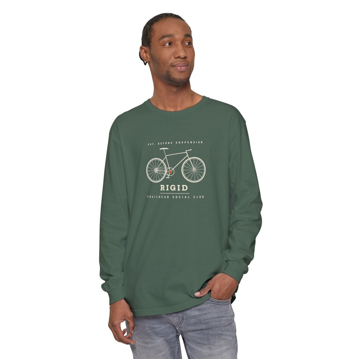 Rigid Long Sleeve Tee in Blue Spruce, on model