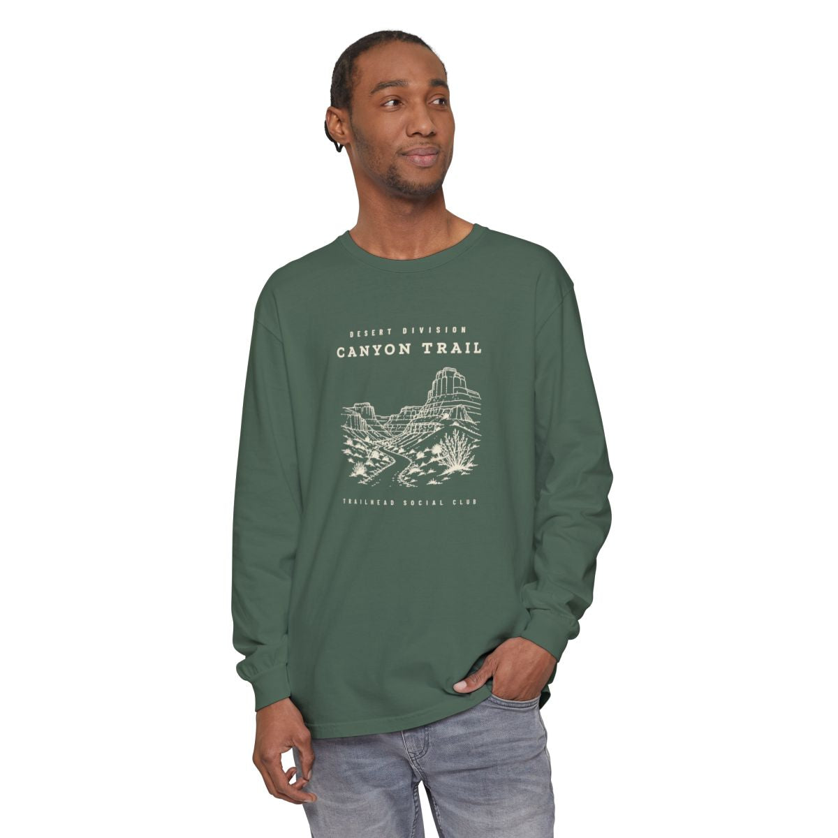 Canyon Trail Long Sleeve Tee in Blue Spruce, on model