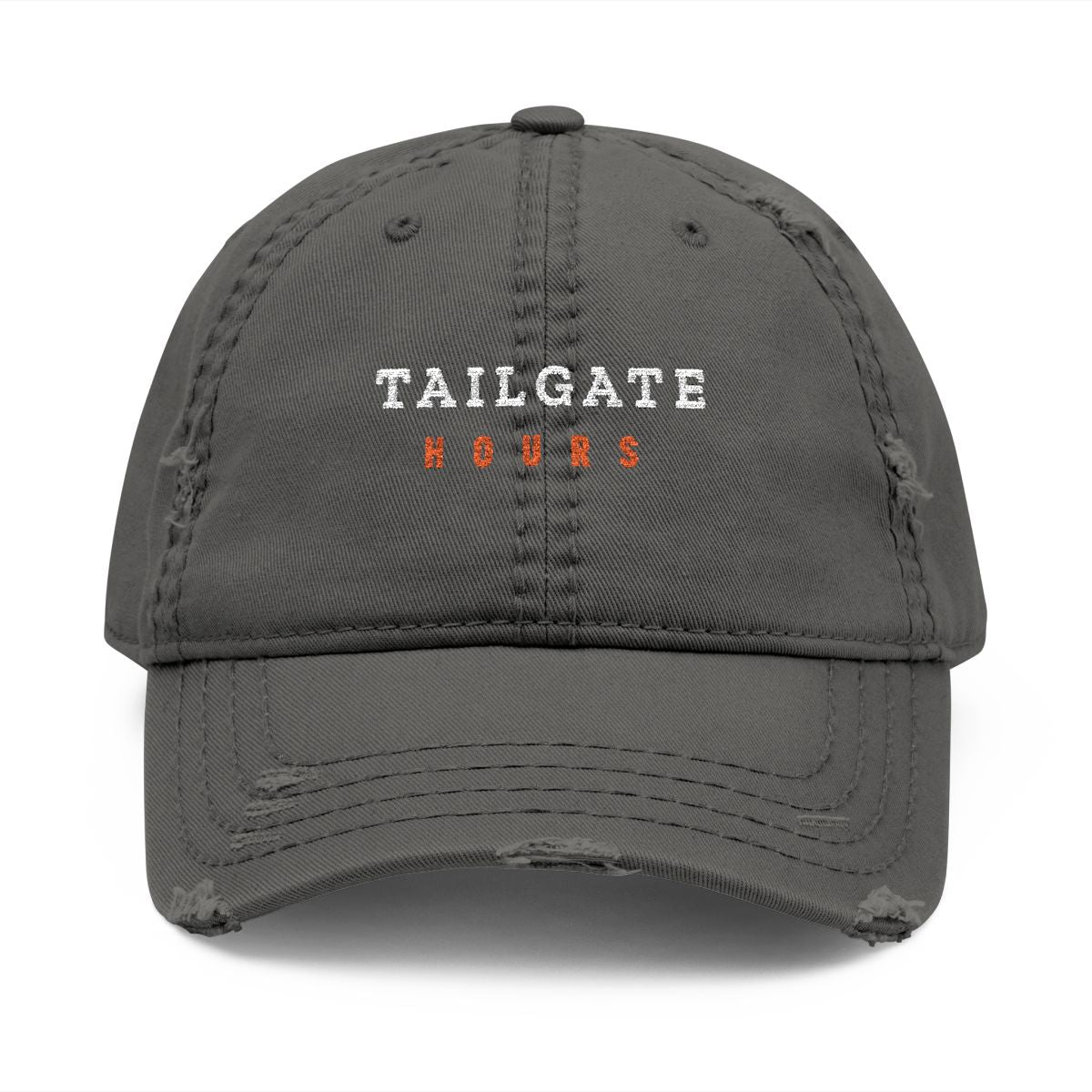 Tailgate Hours Dad Hat in Charcoal Grey, front view