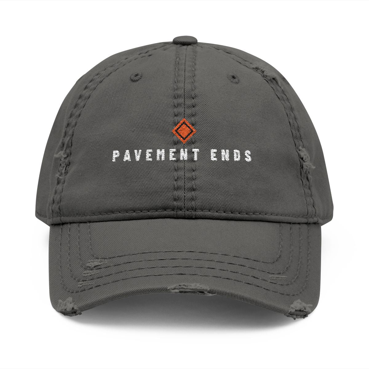 Pavement Ends Dad Hat in Charcoal Grey, front view