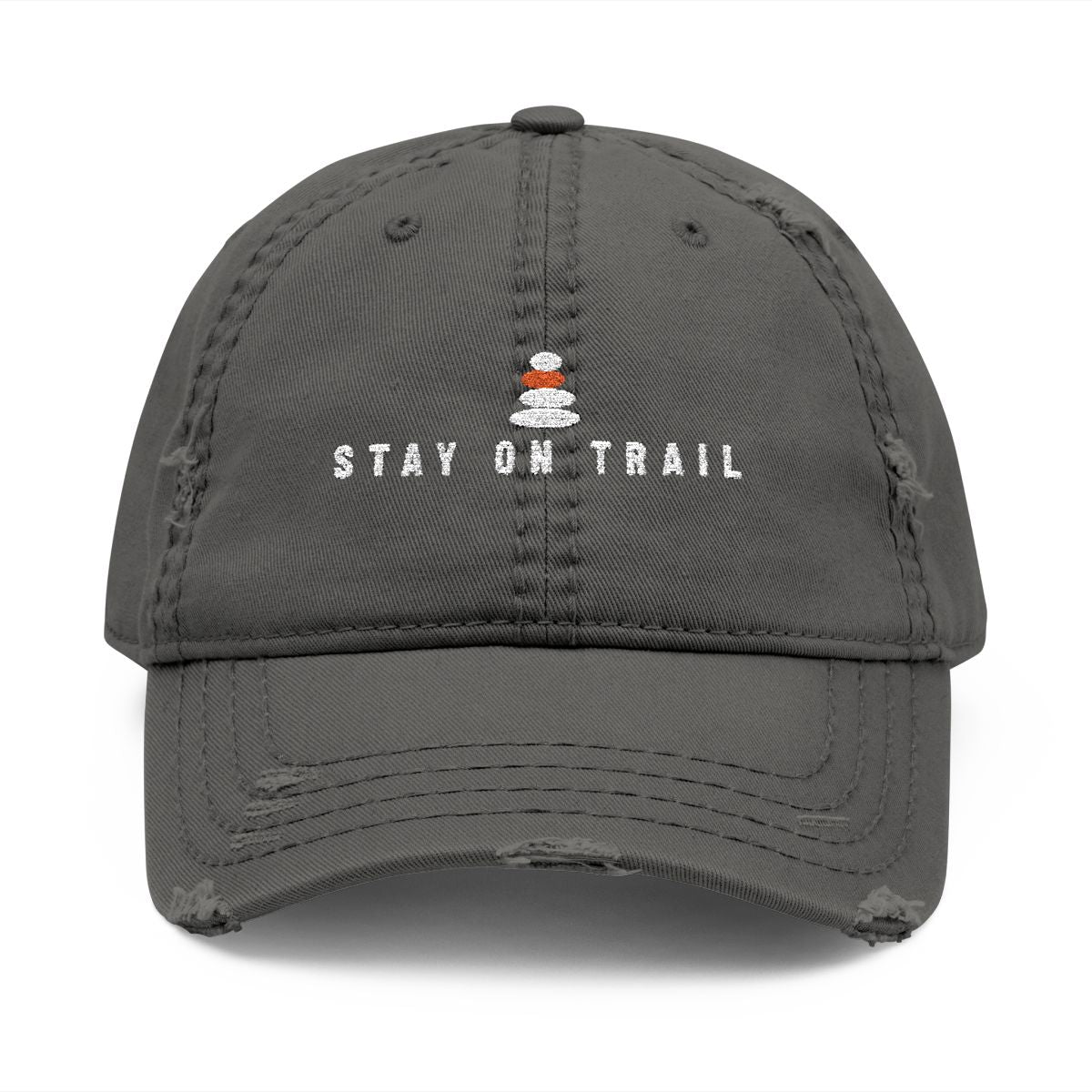 Stay on Trail Dad Hat in Charcoal Grey, front view