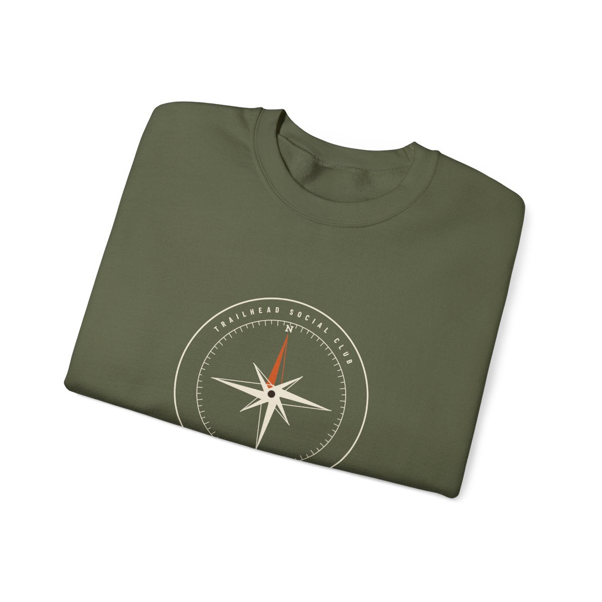 True North Crewneck in Military Green, folded