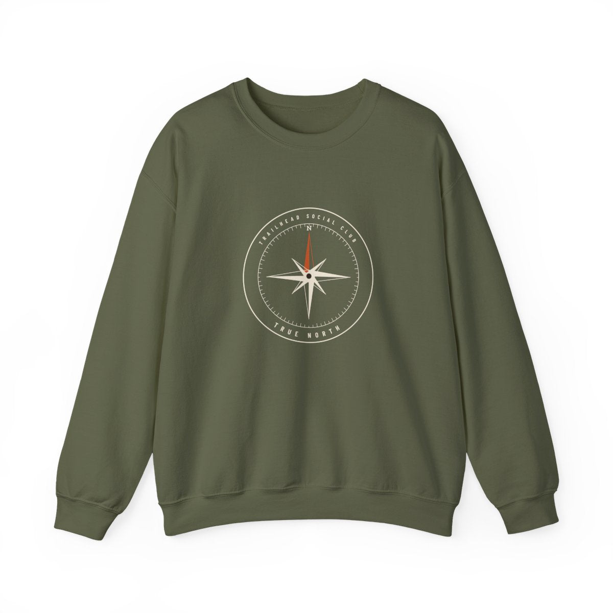 True North Crewneck in Military Green, front view