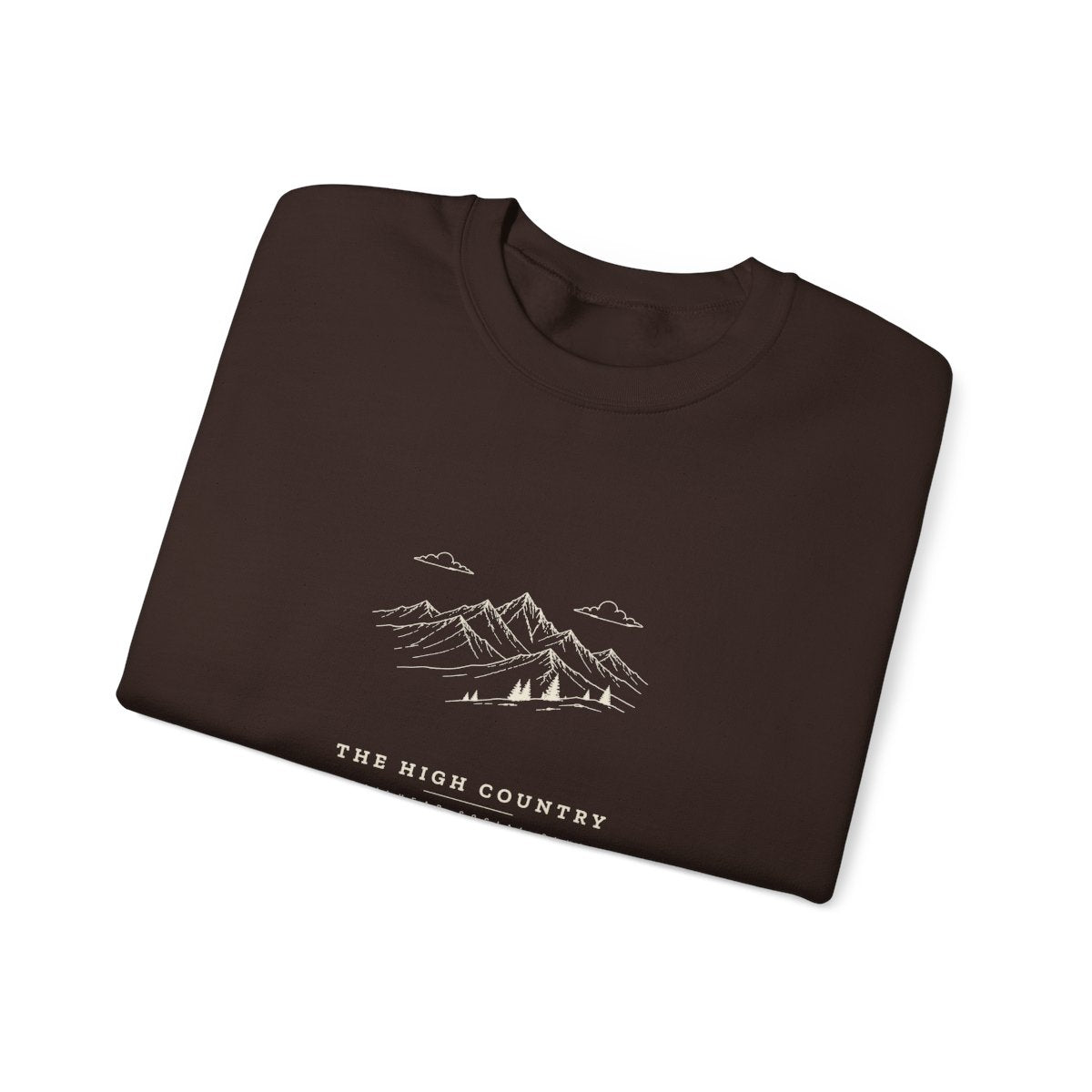 The Range Crewneck in Dark Chocolate, folded
